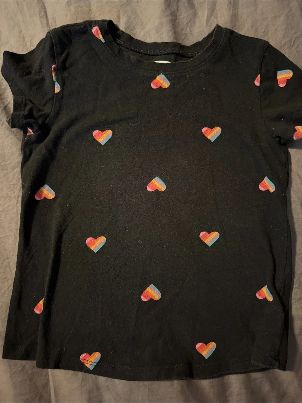 Old Navy Black Short Sleeve Tee with Rainbow Heart Print